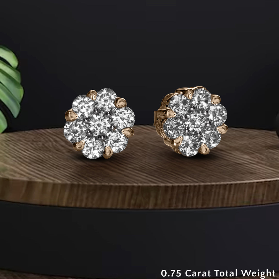 7 Stone 0.75 Carat Cluster Flower Diamond Earring