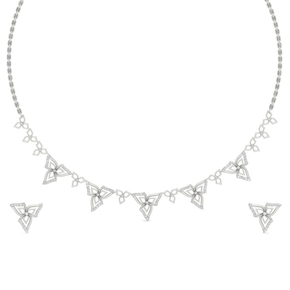 0.80 Carat Elegance Floral Diamond Necklace Set With Earrings