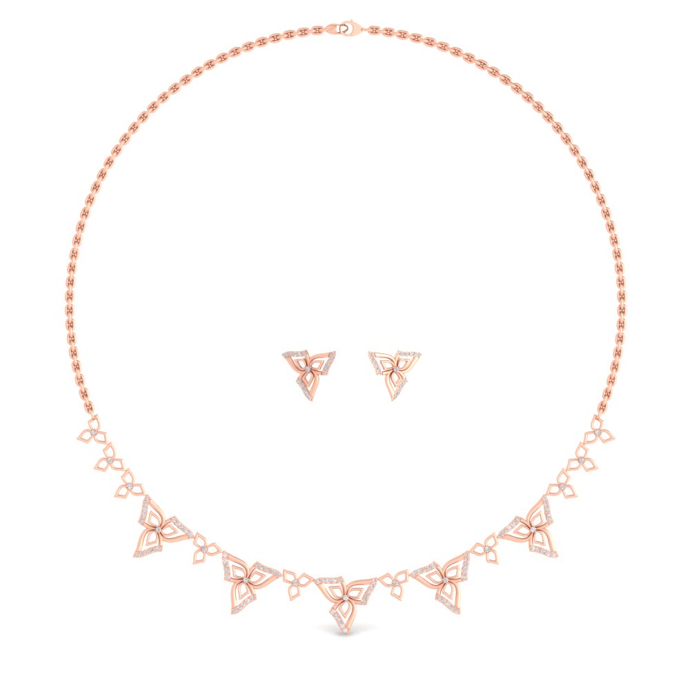 0.80 Carat Elegance Floral Diamond Necklace Set With Earrings