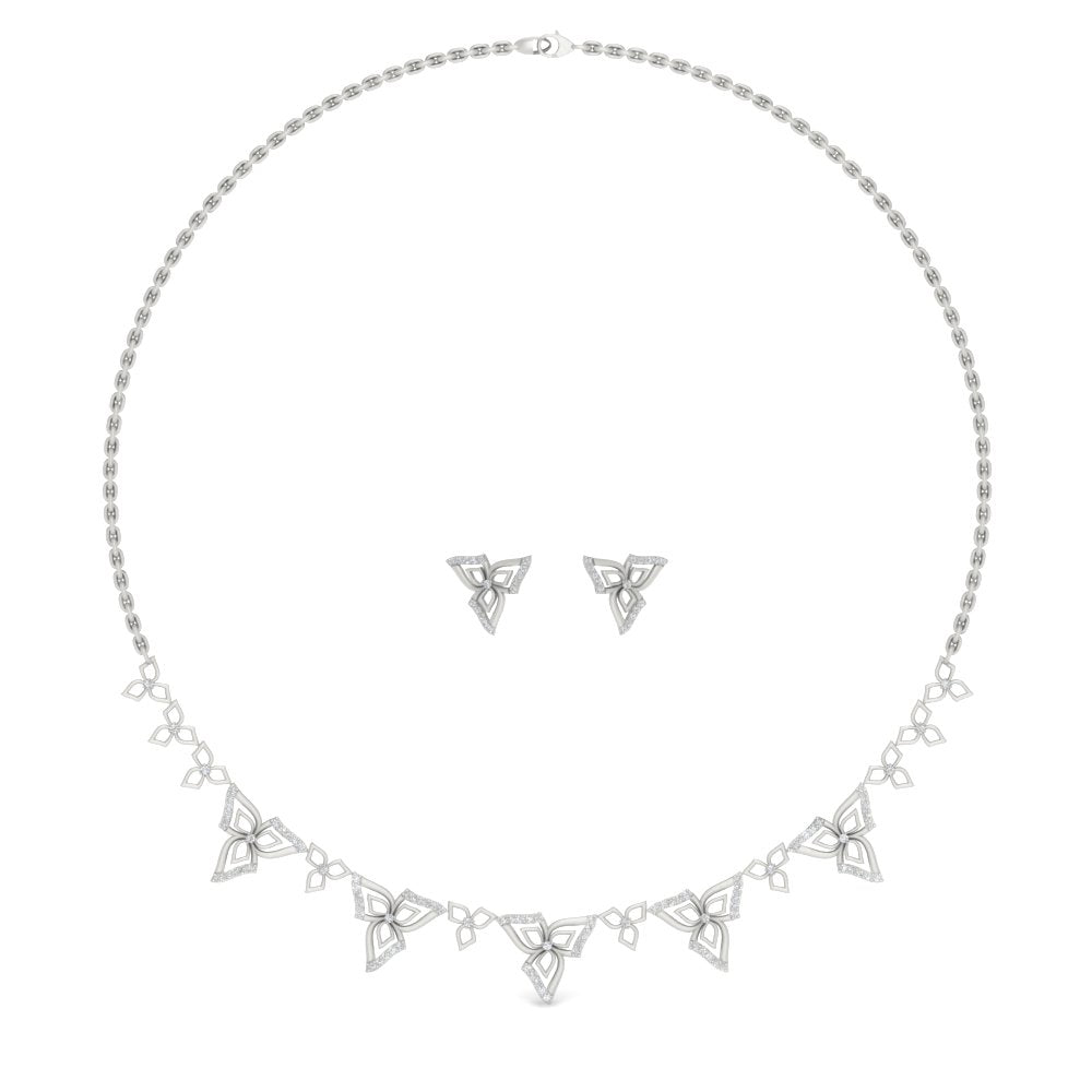 0.80 Carat Elegance Floral Diamond Necklace Set With Earrings