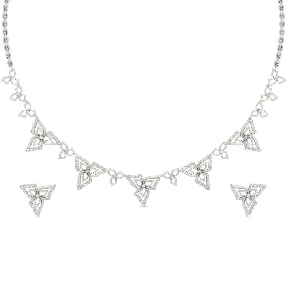 0.80 Carat Elegance Floral Diamond Necklace Set With Earrings