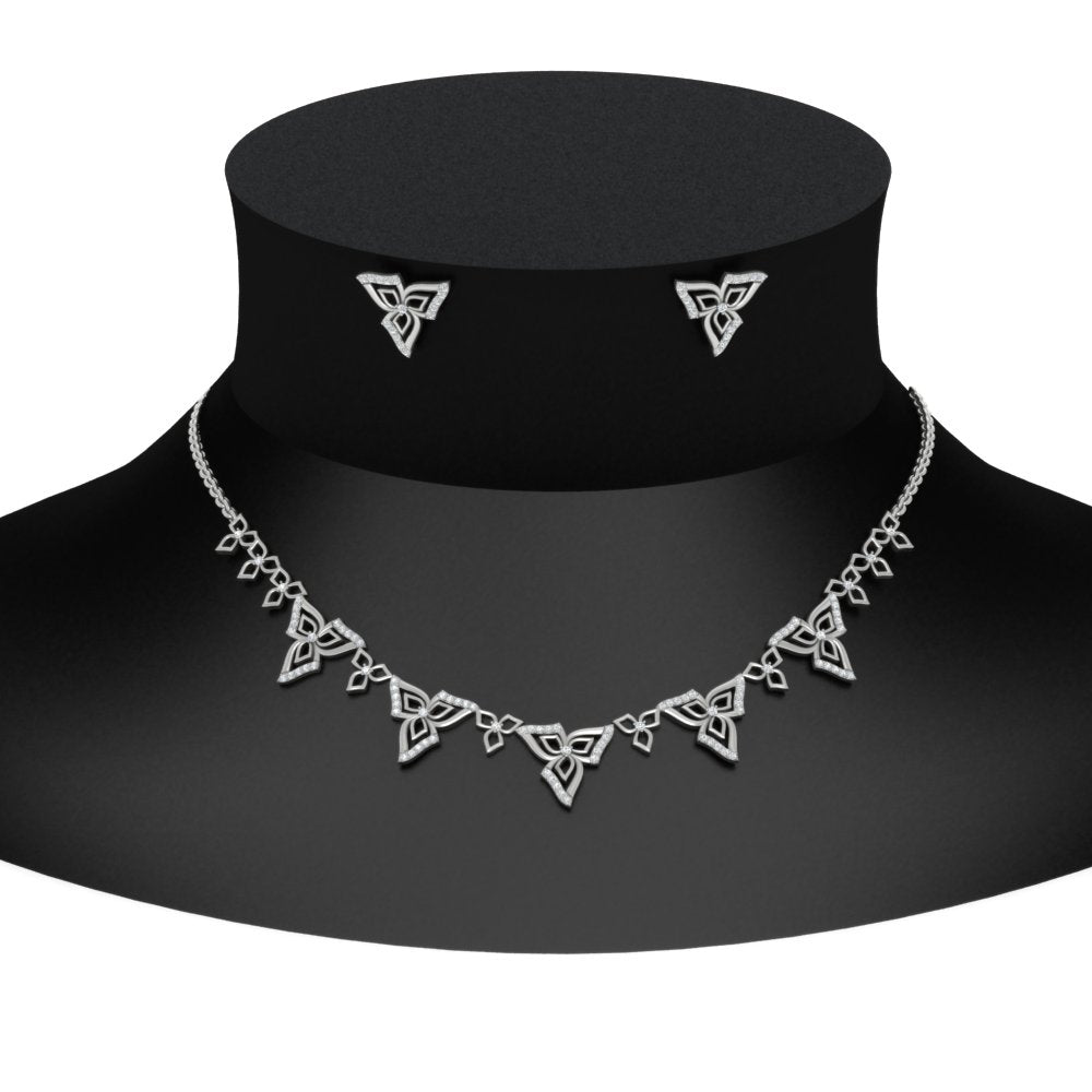 0.80 Carat Elegance Floral Diamond Necklace Set With Earrings