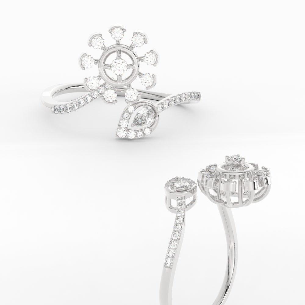 Twisted Diamond Flower Engagement Ring