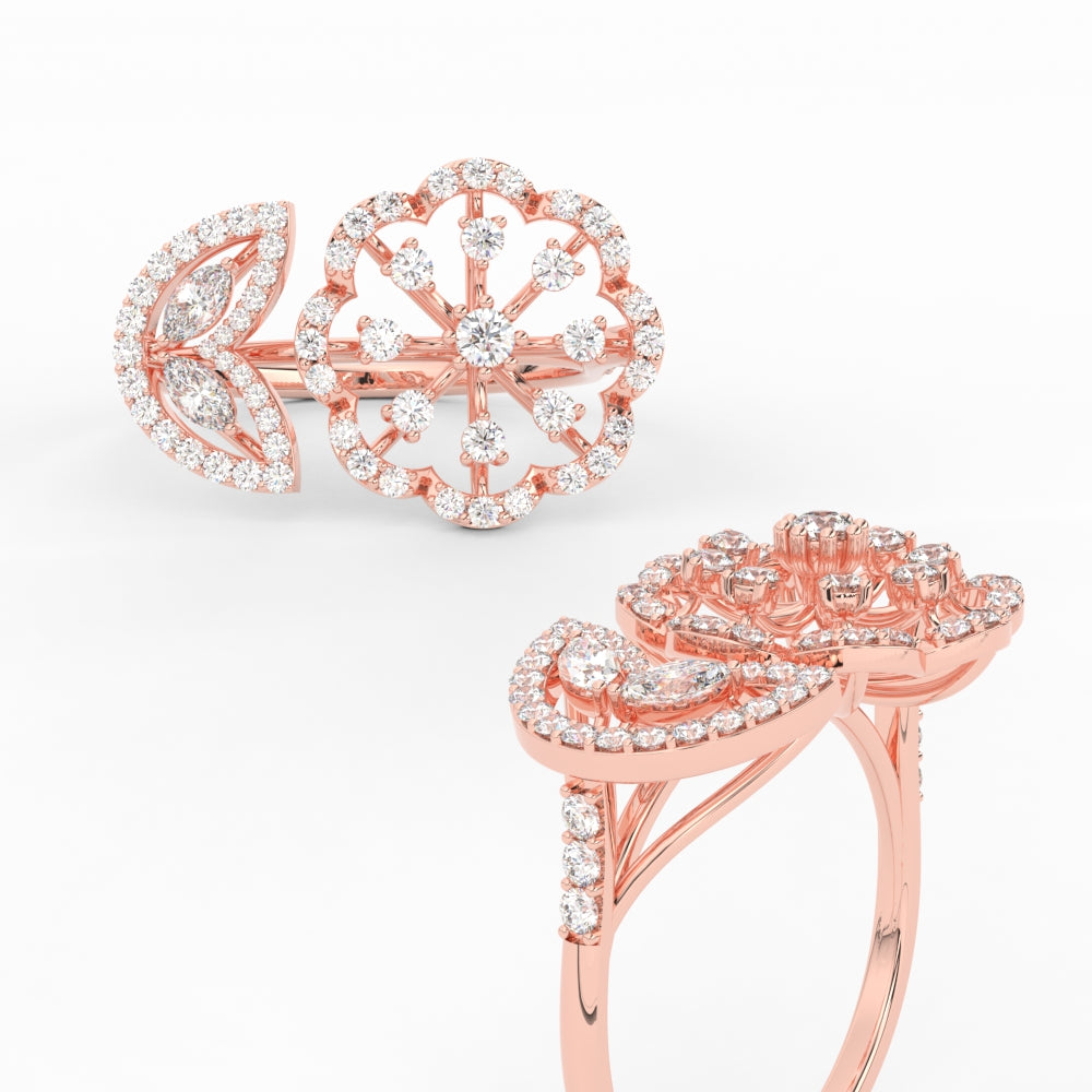 Flower And Leaf Wide Diamond Ring