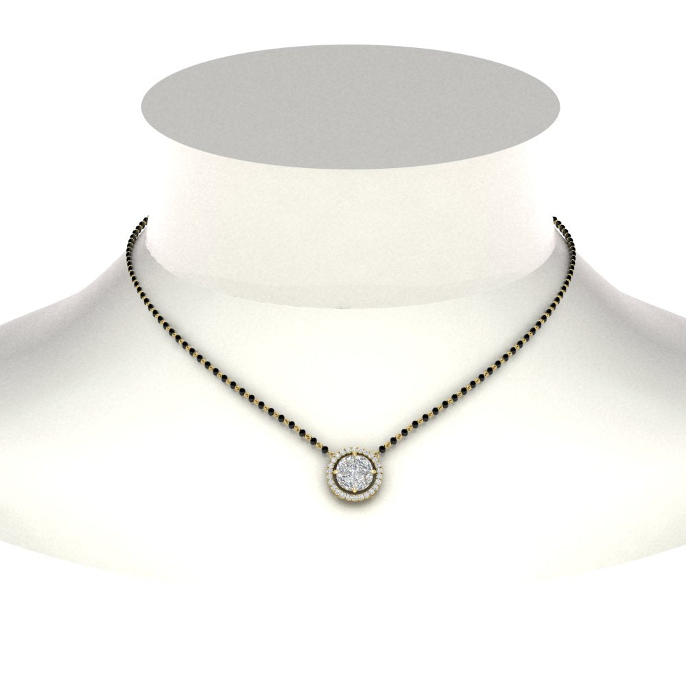 0.75 Carat Solitaire Looking Halo Diamond Mangalsutra