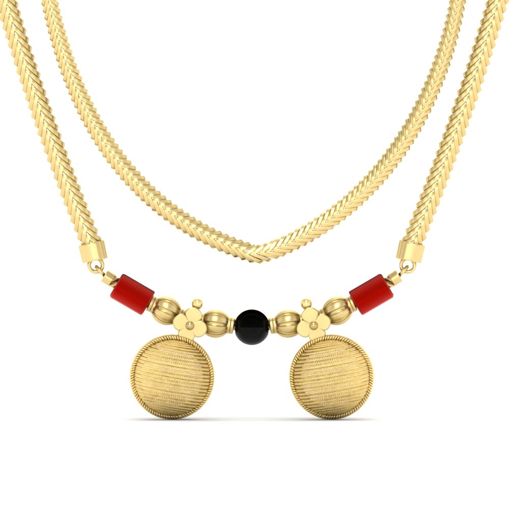 Double Coral with Black Beads And Wati Mangalsutra