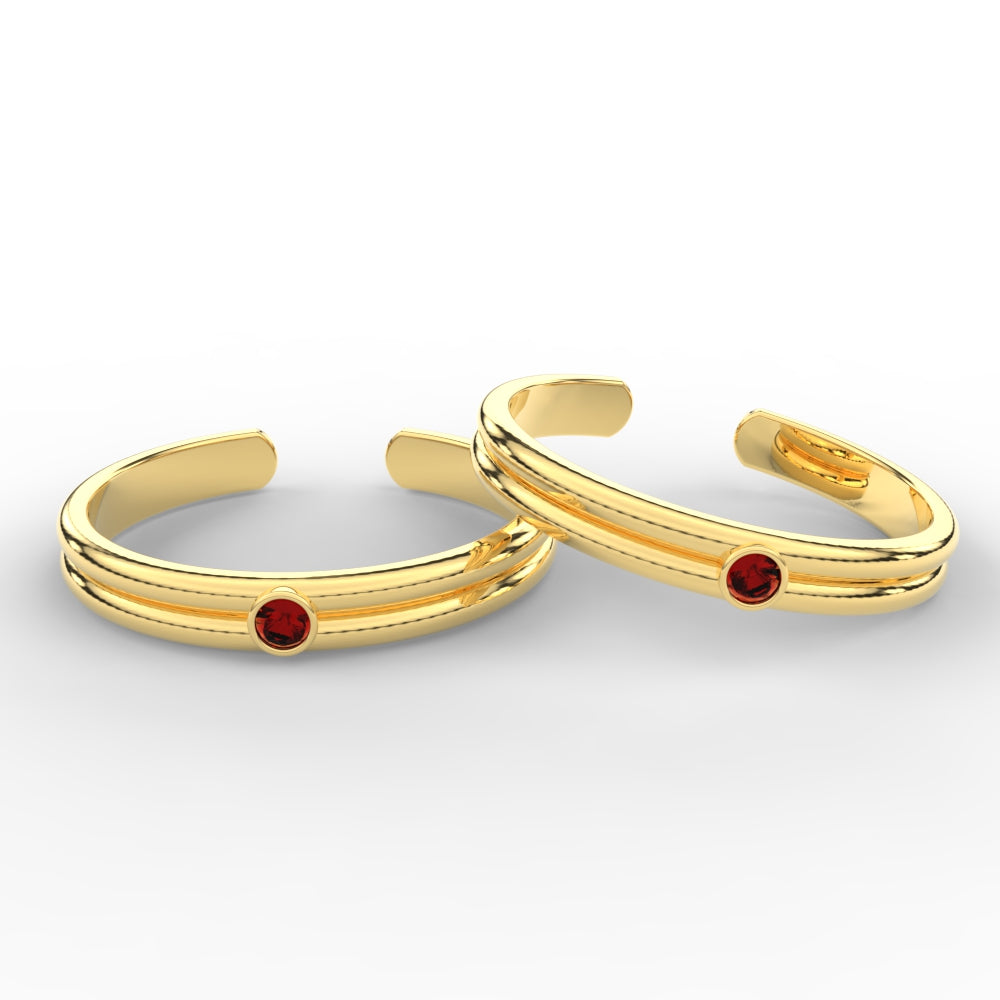 Gold Double Line Ruby Toe Rings