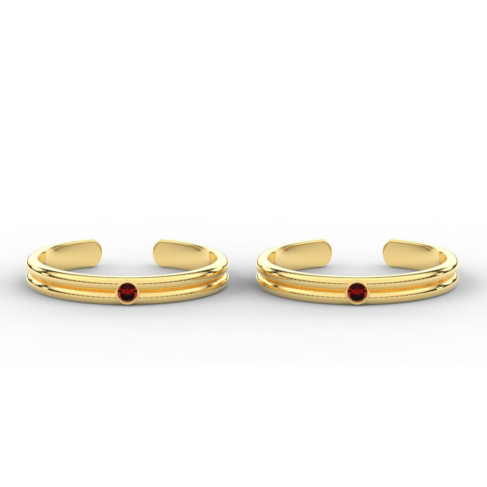 Gold Double Line Ruby Toe Rings