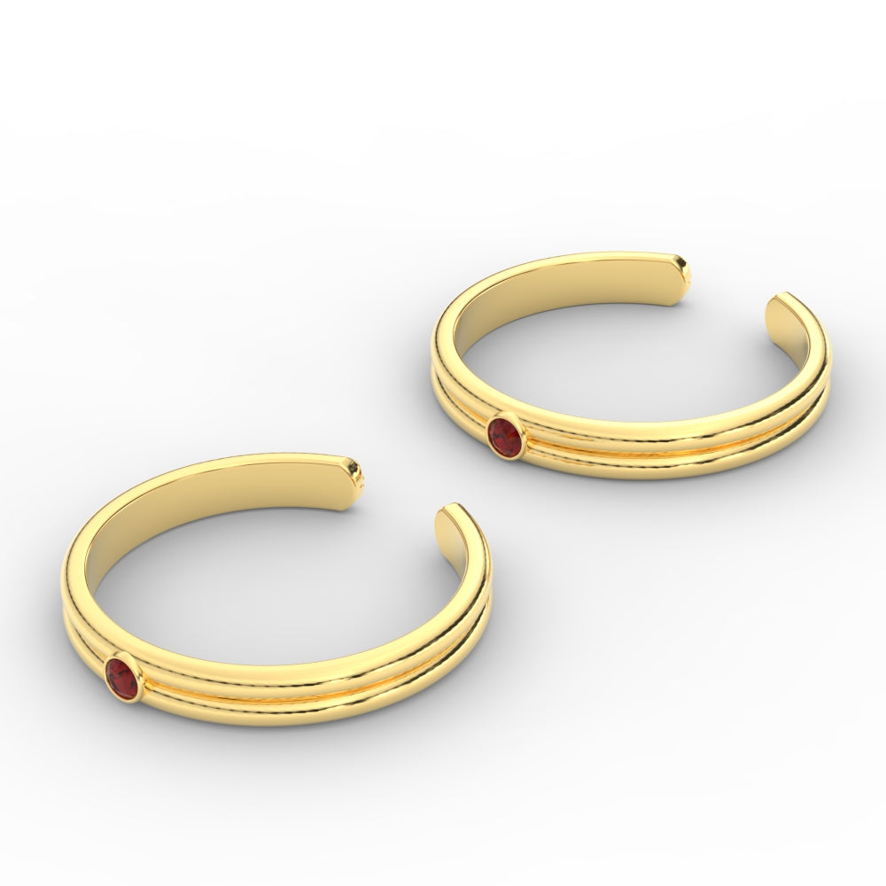 Gold Double Line Ruby Toe Rings