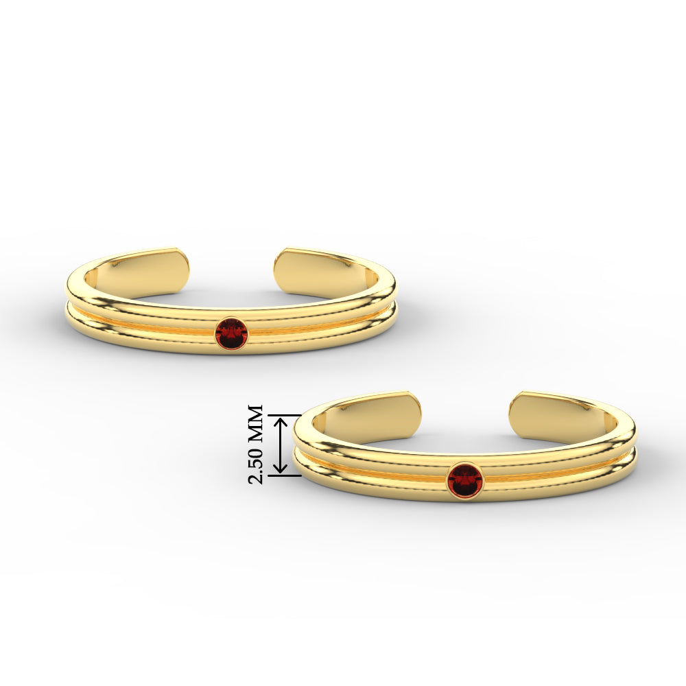 Gold Double Line Ruby Toe Rings