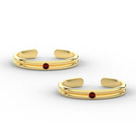 Load image into Gallery viewer, Gold Double Line Ruby Toe Rings
