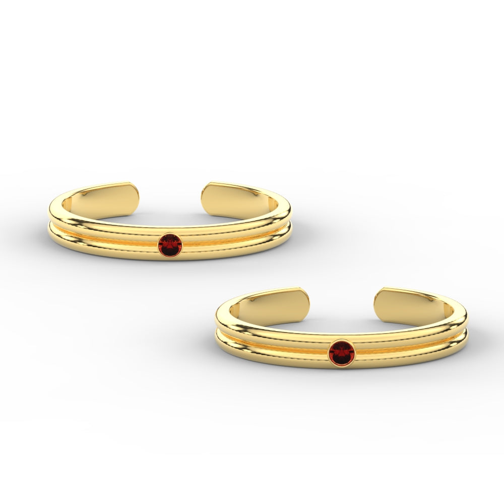 Gold Double Line Ruby Toe Rings