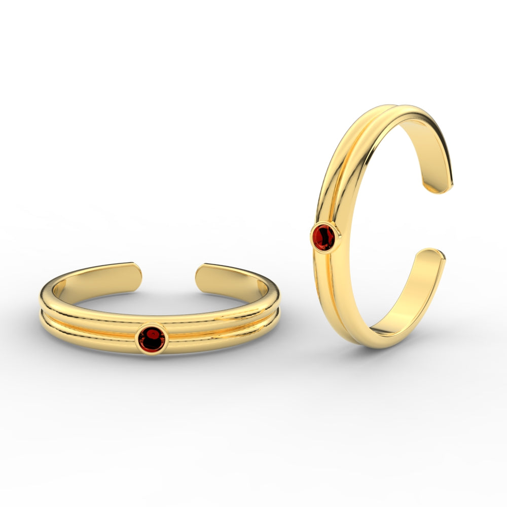 Gold Double Line Ruby Toe Rings