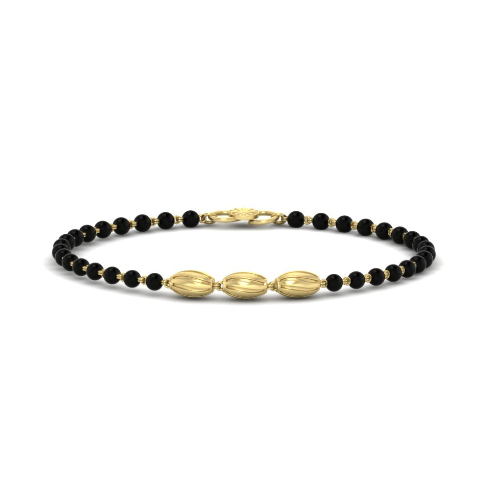 3 Oval Gold Black Beads Baby Bracelet