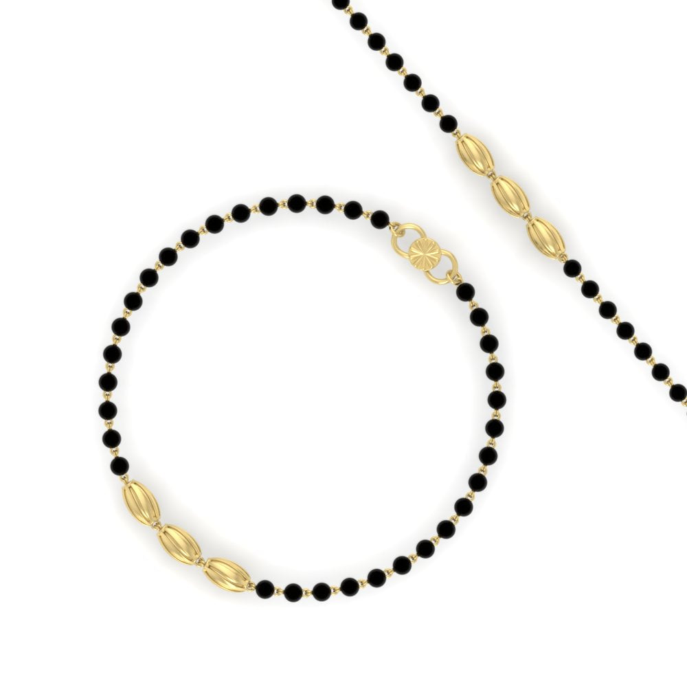 3 Oval Gold Black Beads Baby Bracelet