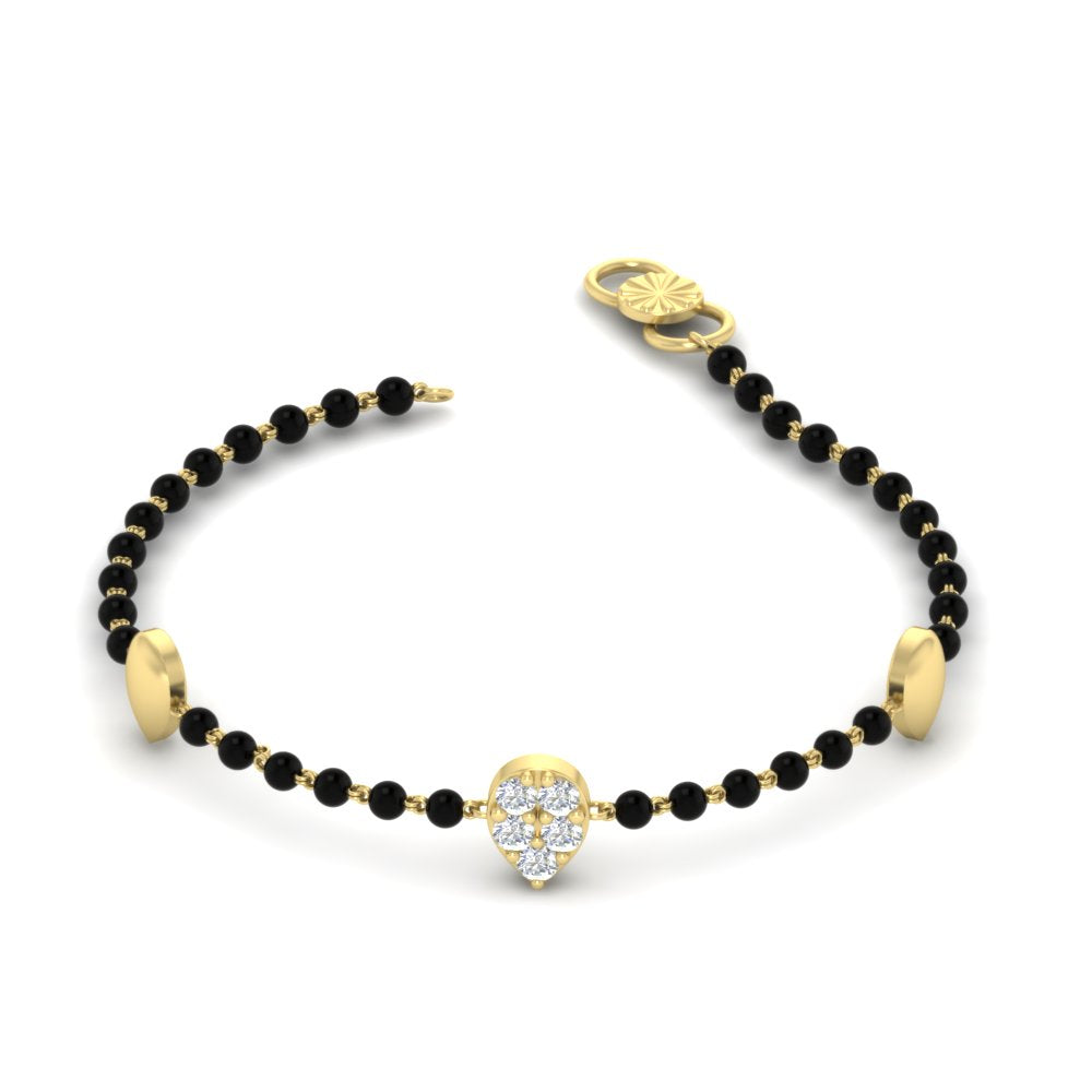 Round Diamond & Black Beaded Pear Shaped Baby Bracelet