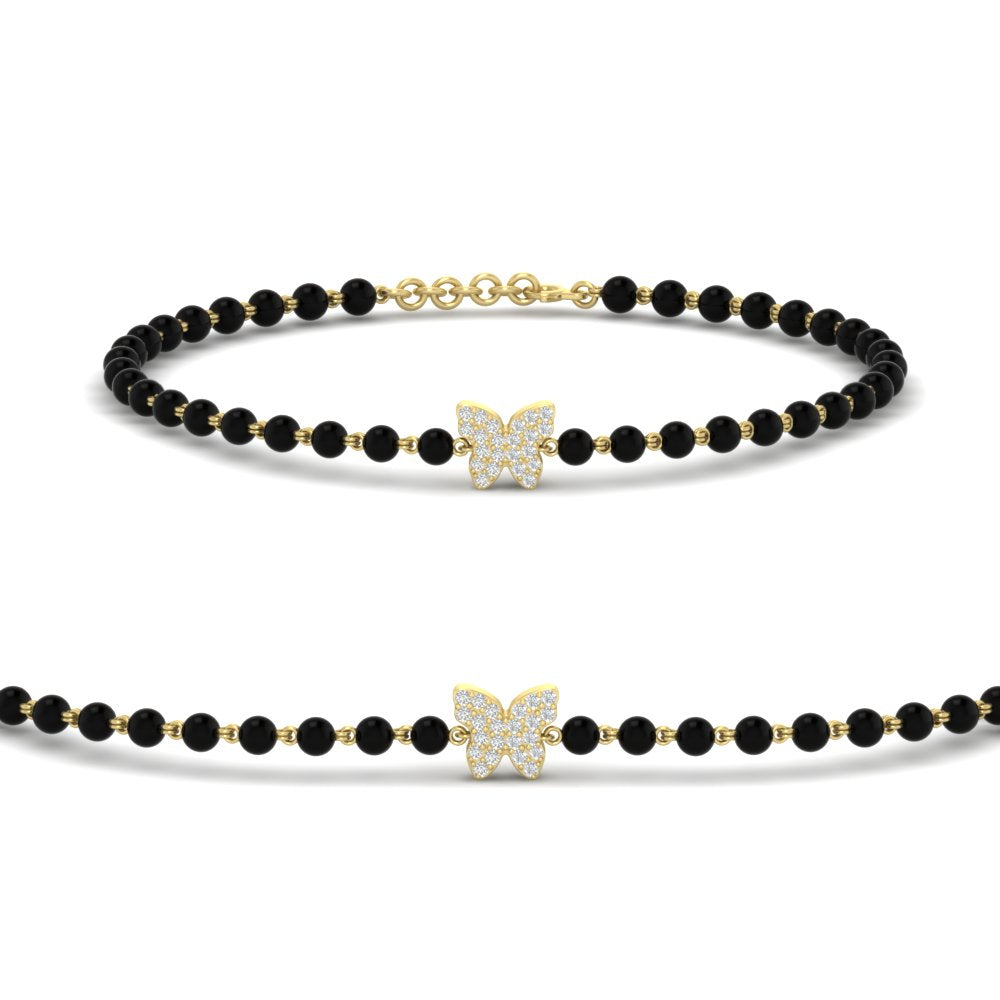 Diamond Butterfly Black Beaded Baby Bracelet