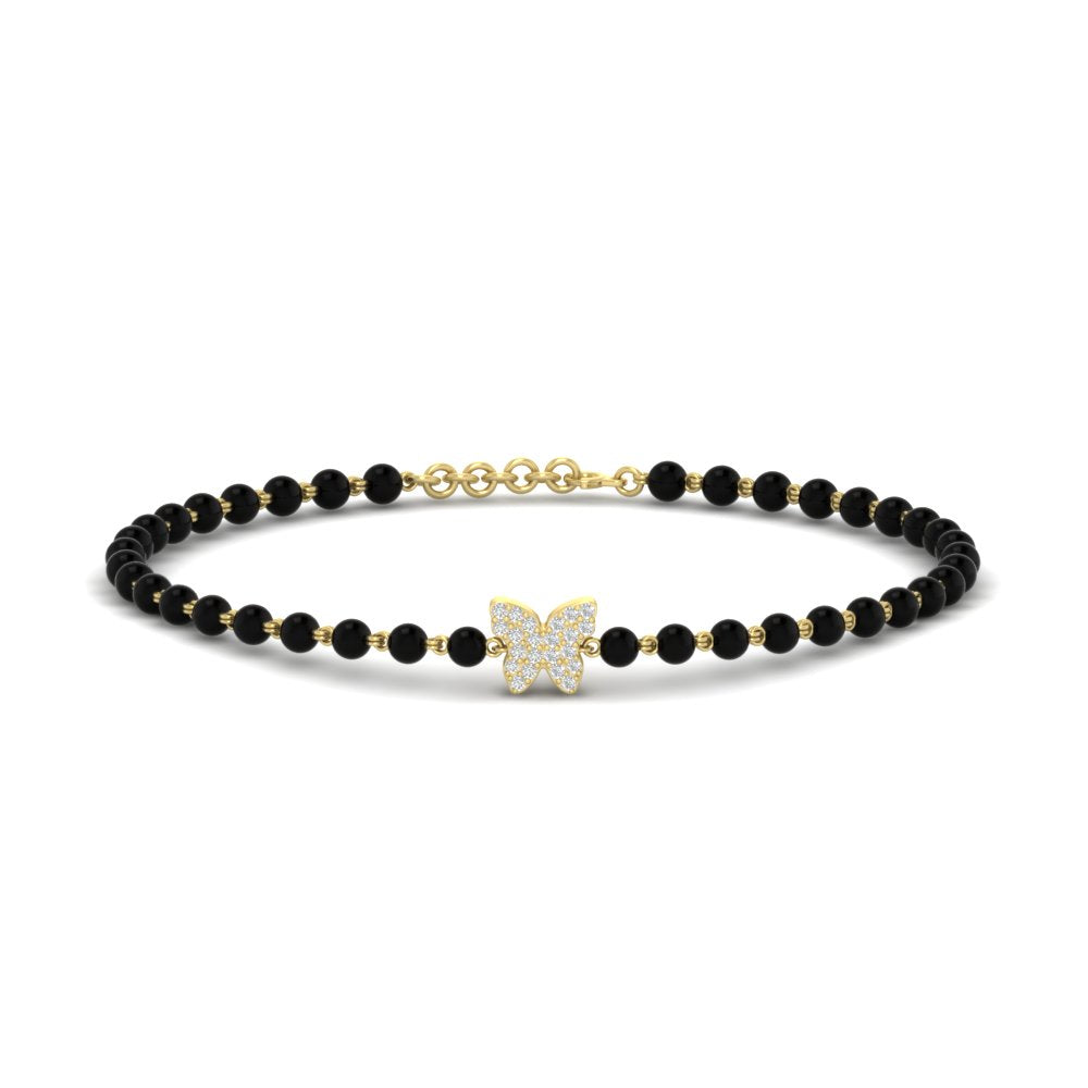 Diamond Butterfly Black Beaded Baby Bracelet