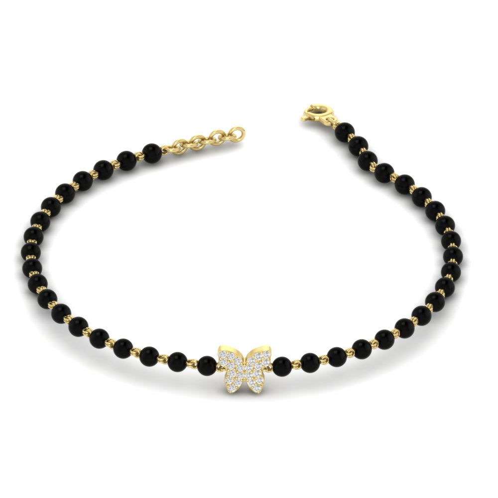 Diamond Butterfly Black Beaded Baby Bracelet