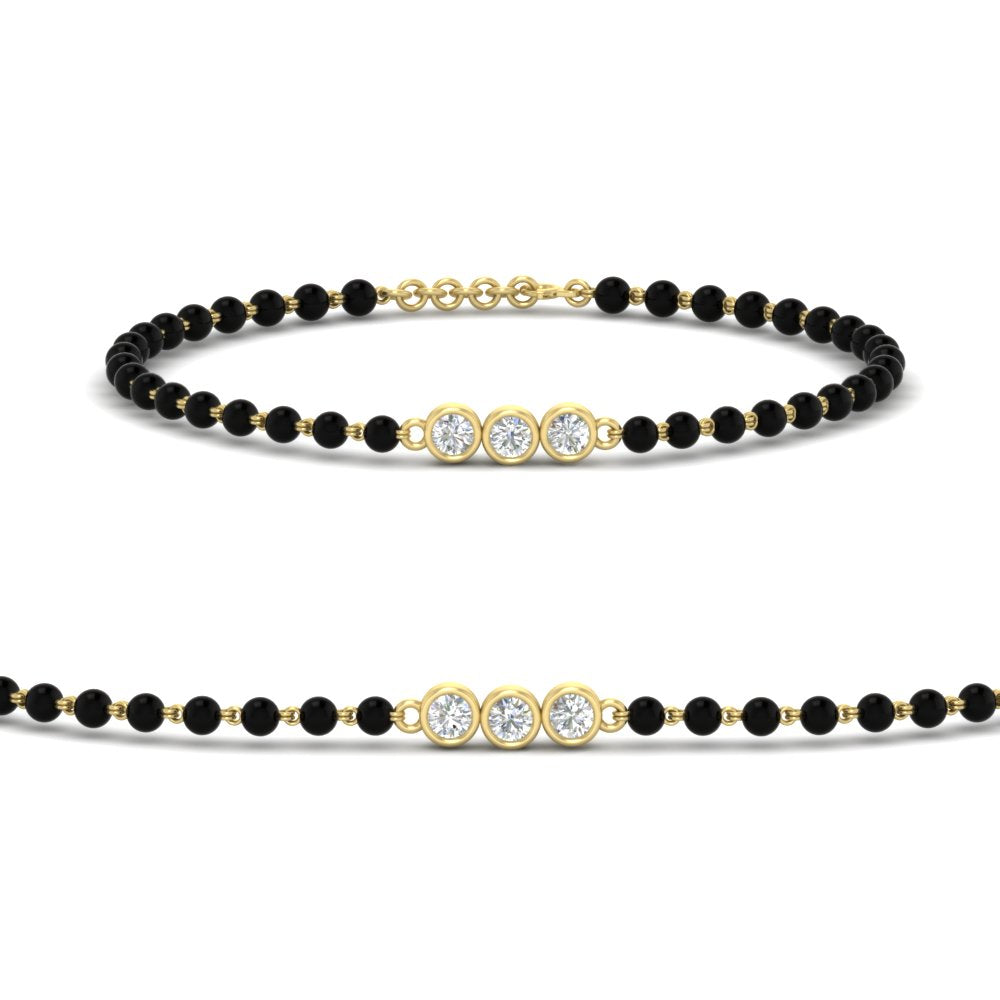 3 Stone Round Diamond Black Beaded Baby Bracelet