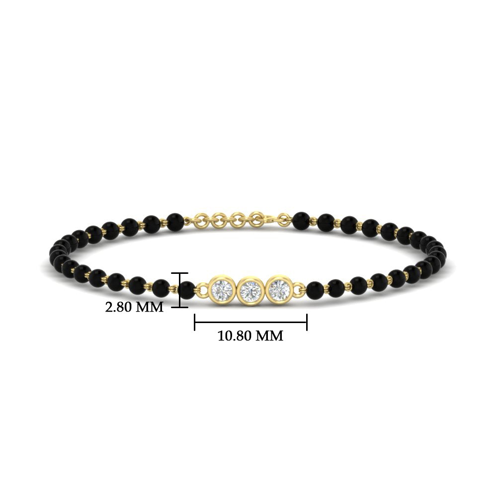 3 Stone Round Diamond Black Beaded Baby Bracelet