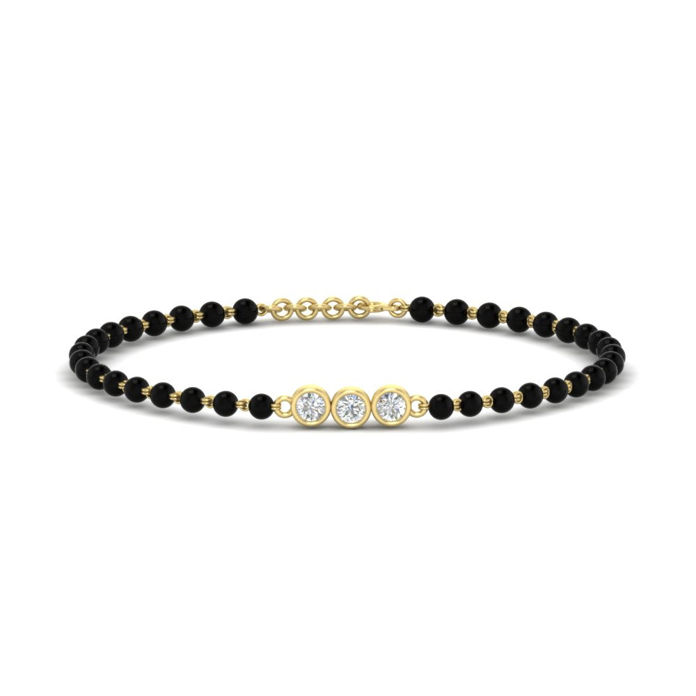 3 Stone Round Diamond Black Beaded Baby Bracelet