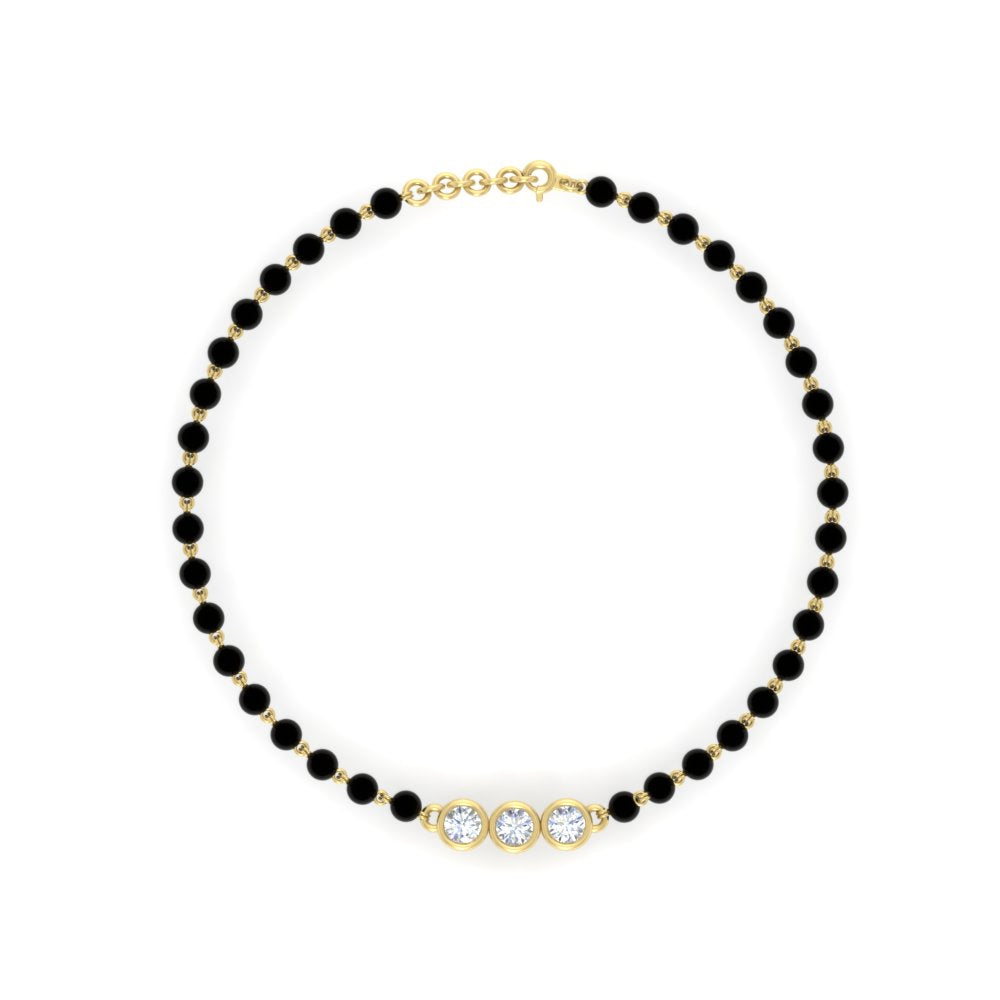 3 Stone Round Diamond Black Beaded Baby Bracelet