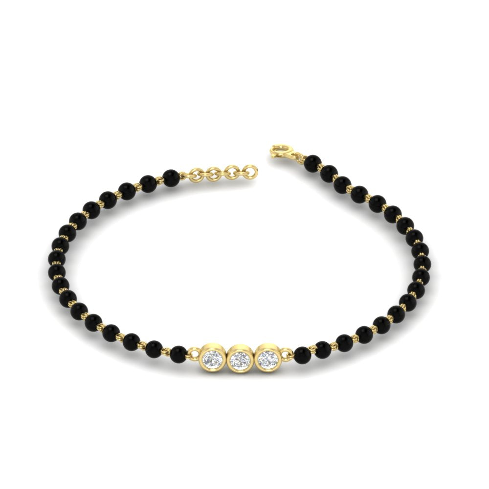 3 Stone Round Diamond Black Beaded Baby Bracelet