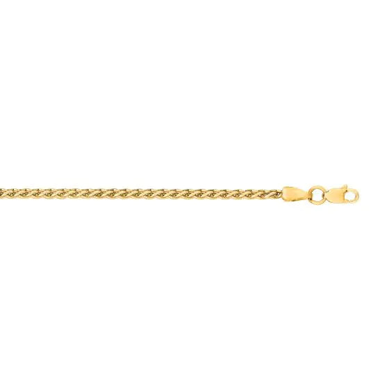 14K Yellow Gold 2.4mm Lite Round Wheat Chain for Men and Women