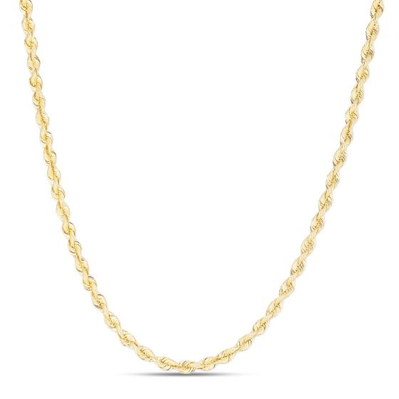 14K Yellow Gold 3mm Silk Rope Chain for Men and Women