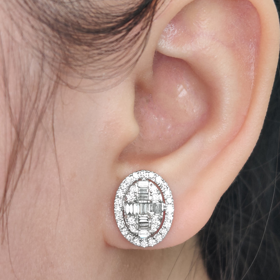 Oval Shaped Baguette Diamond Fancy Stud Earrings