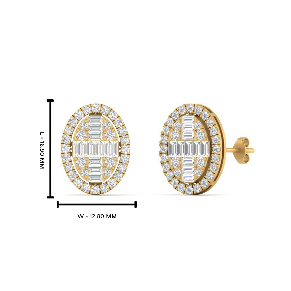 Oval Shaped Baguette Diamond Fancy Stud Earrings